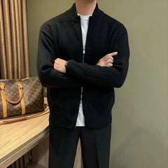 Threebooy  Japanese Stand Collar Men Cardigan Jacket Light Luxury Trendy Knitted Zip-up Long Sleeve Sweater Coat Premium Quality Knitwear