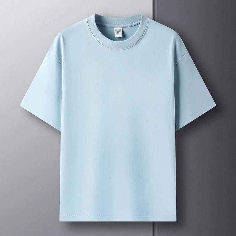 Threebooy  100% pure cotton summer high-end brand men's short sleeve round neck fashionable style half sleeved top breathable T-shirt