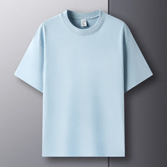 Threebooy  100% pure cotton summer high-end brand men's short sleeve round neck fashionable style half sleeved top breathable T-shirt