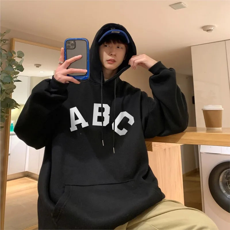 Threebooy Letter Print ABC Men's Hoodies 2025 Autumn new sudadera hombre Korean Fashion Harajuku Pullover Hip Hop Long Sleeve Hooded
