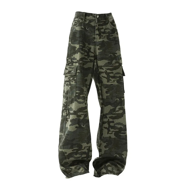Threebooy Men Casual Straight Leg Camo Cargo Pants Outdoor Tactical Military Workwear Hiking Camping Durable Comfortable Jogger Trousers