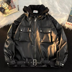 Threebooy Autumn and winter street style American men and women trendy personalized fake couple loose PU leather jacket casual top y2k