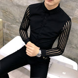 Threebooy Male Spring Hollow Out Shirt with Long Sleeves/Men's Slim Fit Lapel Business Shirt Brand Clothing Leisure Tops S-3XL