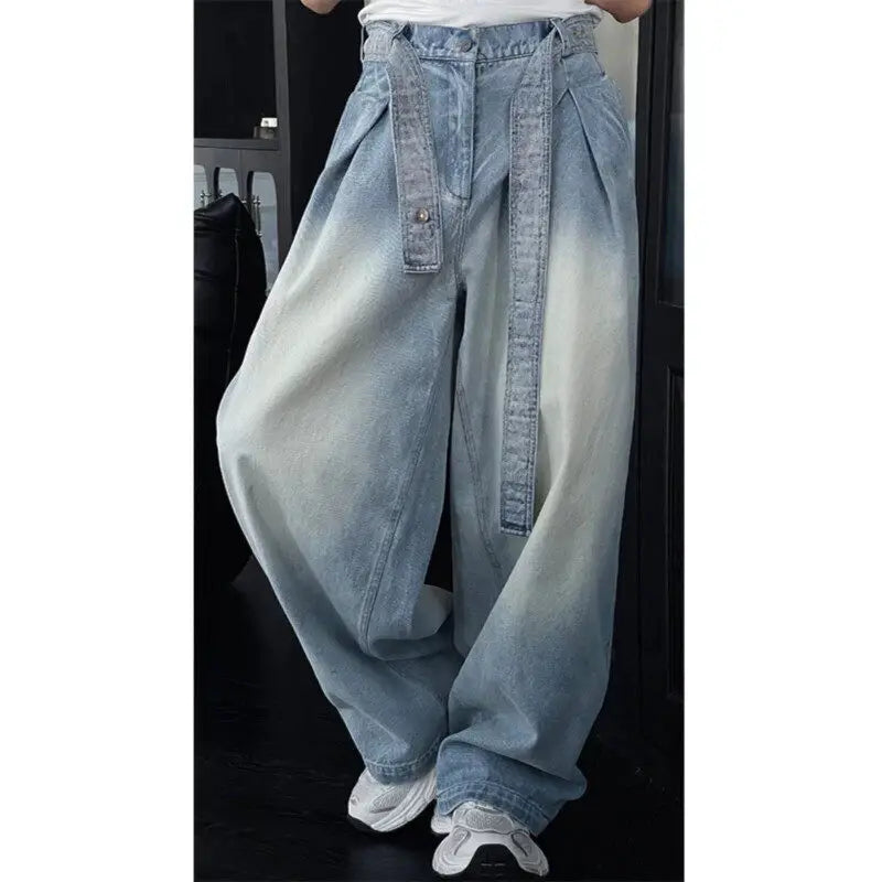 Threebooy  Mens Loose Fit Washed Wide Leg Jeans man baggy Floor Dragging Casual Streetwear Denim Pants  Trending Fashion High Quality