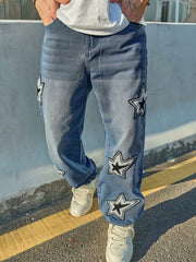 Threebooy  Summer Thin Design Ripped Five-Point Pants Loose Casual Mid-Length Pants American Retro Jacquard Denim Shorts for Men