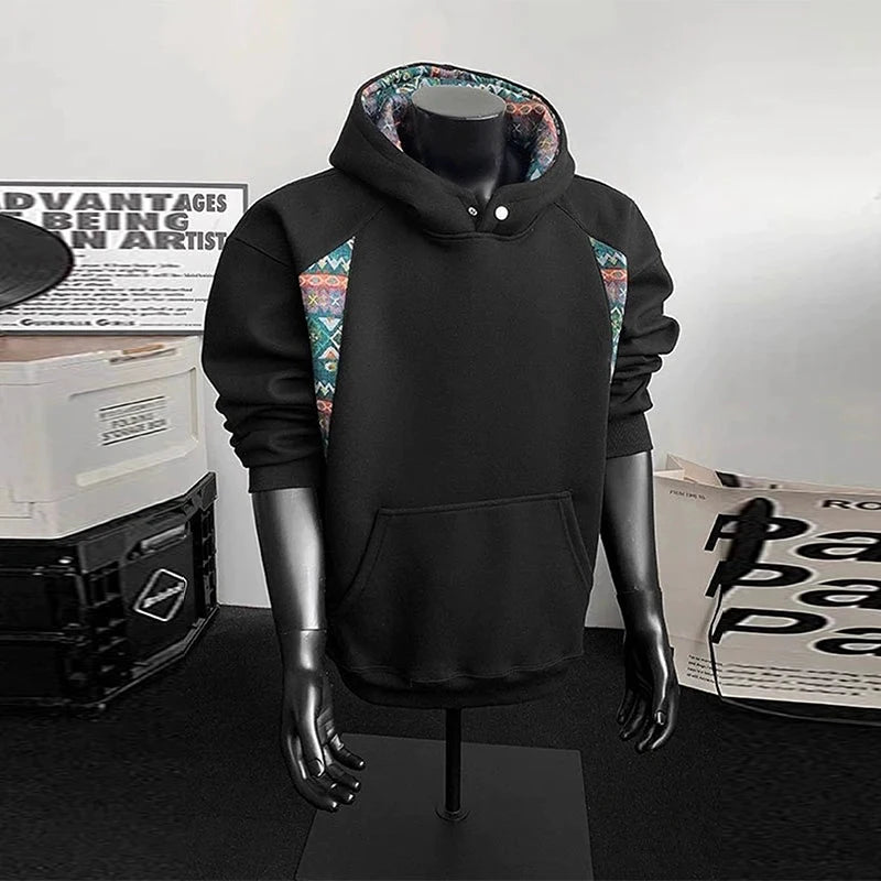 Threebooy  New American Retro Men's Hooded Sweatshirt Casual Harajuku Navy Patchwork Long Sleeve Pullover Autumn High Quality Hoodies M-3XL