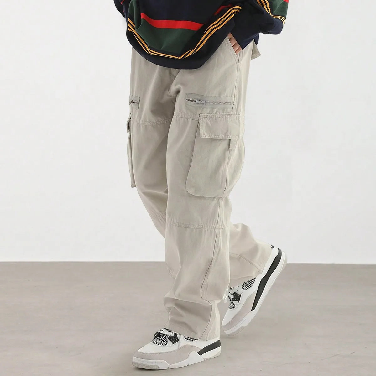 Threebooy  Men's Drawstring Trendy Flap Pockets Cargo Pants