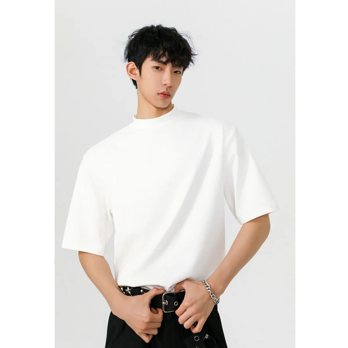 Threebooy Black White Men's T shirt Cotton Short Sleeve Sports GYM Running Fitness T-shirts Tops For Man Mock neck Casual Tshirt