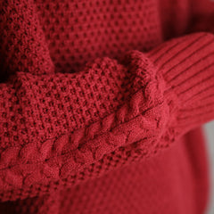 Threebooy Heavy Japanese Sweater Loose Round Neck Pullover Fashionable High-end Red Sweater Men Women's Inner Base Knitted Sweater Chic