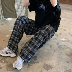 Threebooy Spring Men Pants Black Women Plaid Trousers Casual Oversize Loose Wide Leg Trouser Harajuku Hip-hop All-match Streetwear S-4XL