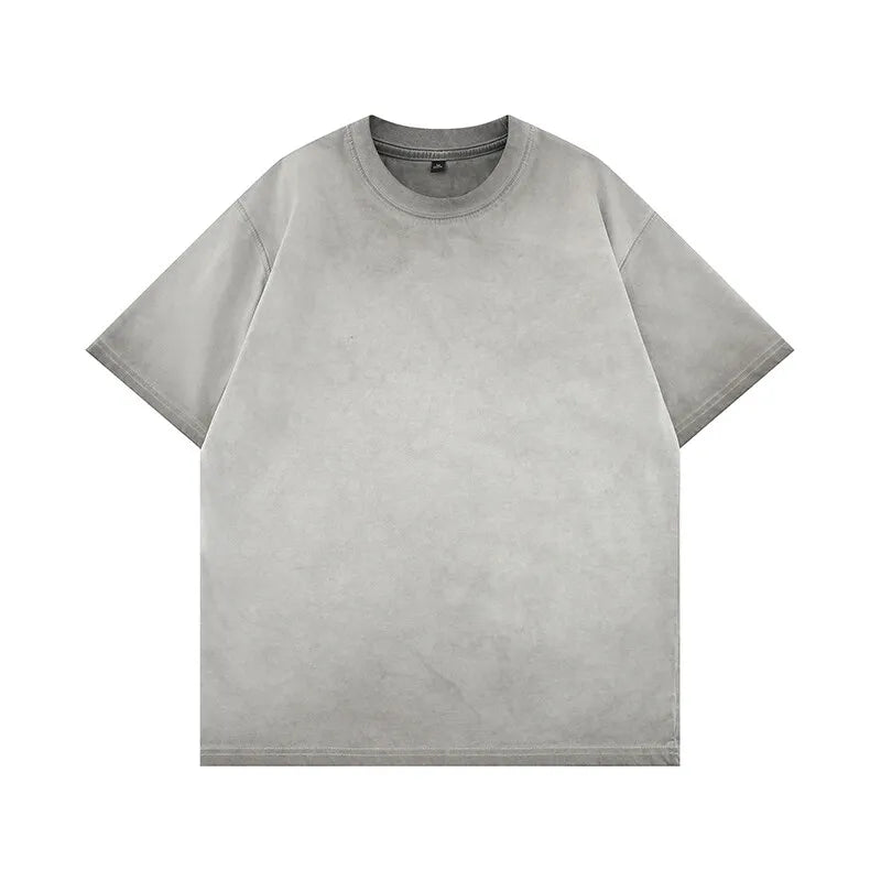 Threebooy  Mens Gradient Washed Loose Crew Neck Tee Streetwear Vintage Distressed Oversized Tshirt man Casual Fashion Trendy Basic Top