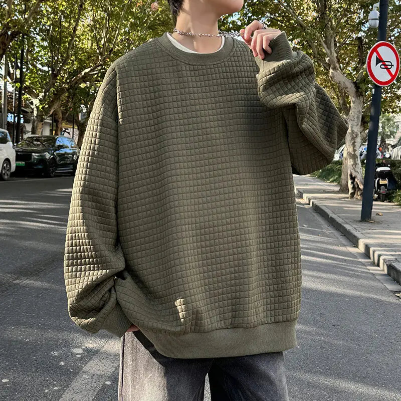 Threebooy Checkered Hoodie Men Fashion Casual Pullover Sweatshirt Men Oversized Streetwear Hip-hop Loose Round Neck Hoodie Mens Mens