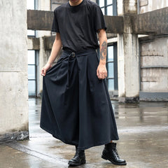 Threebooy Japan Streetwear Fashion Loose Casual Wide Leg Pant Men Punk Hip Hop Gothic Skirt Pants Black Harem Trousers Genderless Clothes