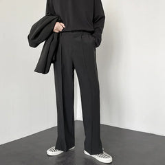 Threebooy  Men Casual Pants Summer New Fashion Korean Slim Suit Pants Personality Slit Wide Blazer Trousers Male Streetwear