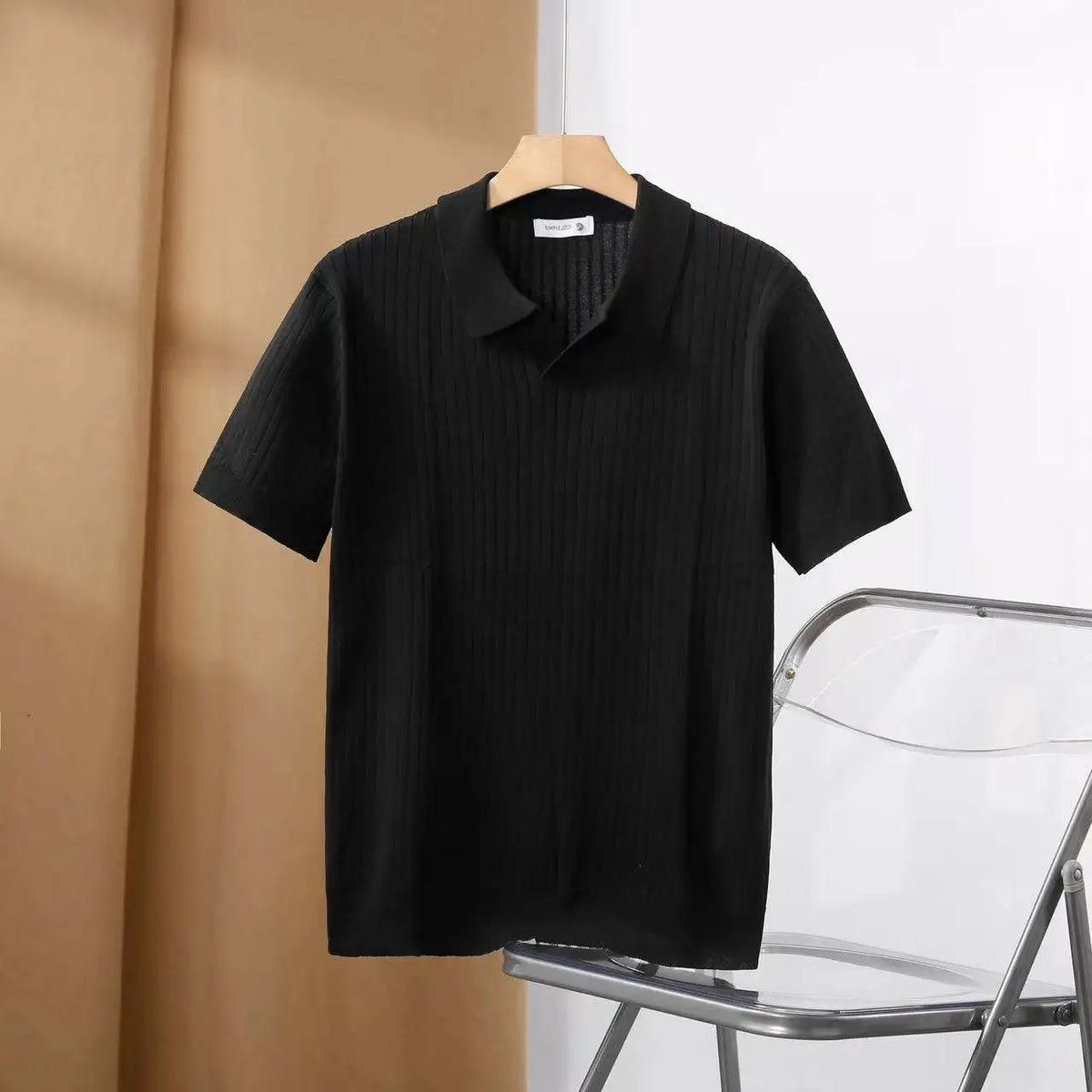 Threebooy Men Slim Fit Polo Shirts Solid Stretch Sexy Collared TShirt Fashion Trendy Cotton Casual Top Summer Clothes Comfortable Stretchy