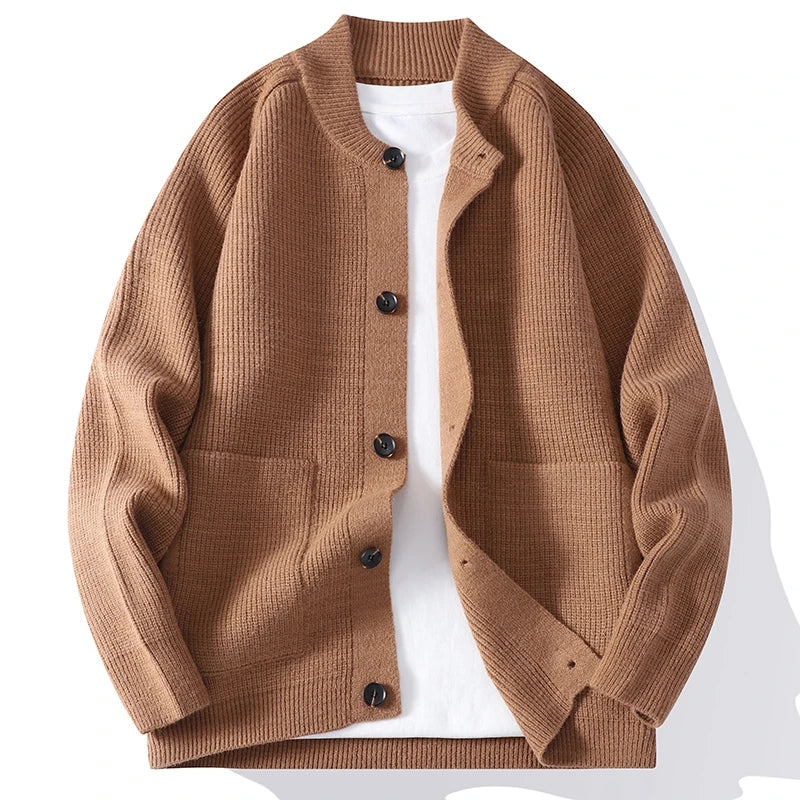 Threebooy Autumn Winter Men's Fashion Casual Sweater Cardigan Solid Color Youthful Vitality O-Neck Knitted Sweatercoat Men Warm Knit Coat