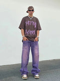 Threebooy Street made coordinates washed purple jeans for men with a unisex style loose fitting bf straight tube fall down