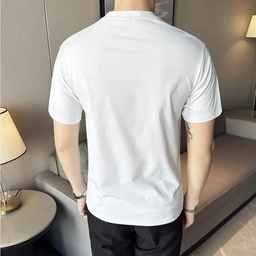 Threebooy  Clothing Men's Summer Button Decoration Casual T- Shirt/Male Slim Fit High Quality Short-sleeved T-shirts S-4XL