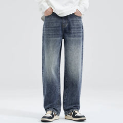 Threebooy  Classic Men's Loose Jeans Korean Style Baggy Straight Wide Leg Pants Lightning Pattern Hip-Hop Street Men's Pants