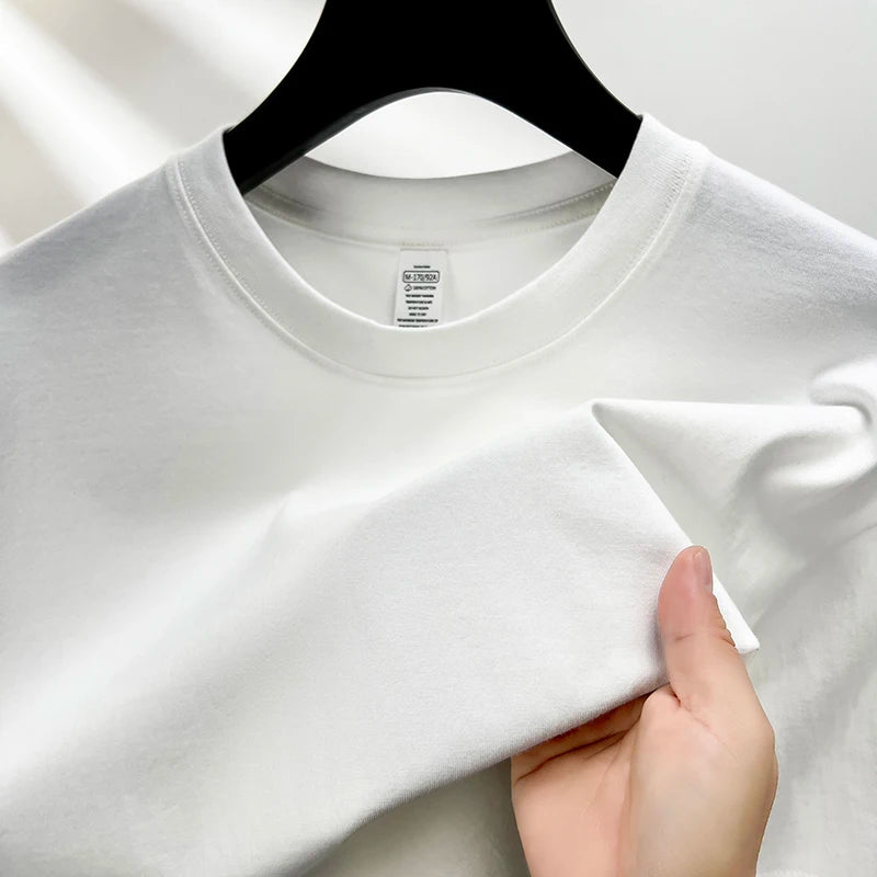 Threebooy  100% pure cotton summer high-end brand men's short sleeve round neck fashionable style half sleeved top breathable T-shirt