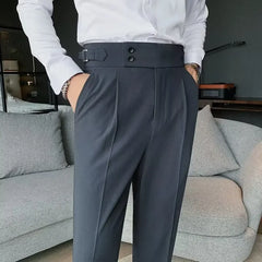 Threebooy Nadir Coffee Color Men's Trousers Classic Trendy Paris Button Single Pleat Slims Smooths Your Silhouette Business Casual Pants