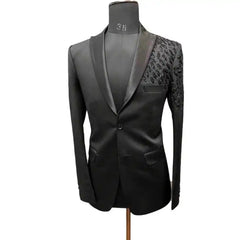 Threebooy  Luxury Beaded Men Suits Slim Fit 2 Piece Jacket Pants Peaked Lapel Single Breasted  Groom Wedding Tuxedos Formal Prom