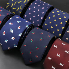 Threebooy New Blue Printed Men's Tie Novelty Animal Fruit Pattern Neck Ties S lim Jacquard Woven High Quality Gravatas Accessories For Men