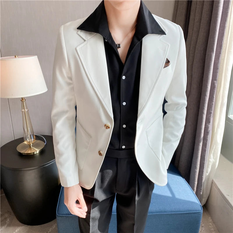 Threebooy  High Quality Korean Slim Fit Blazer Jackets Men Clothing Simple Two Buttons Business Formal Wear Casual Suit Coats 3XL-S