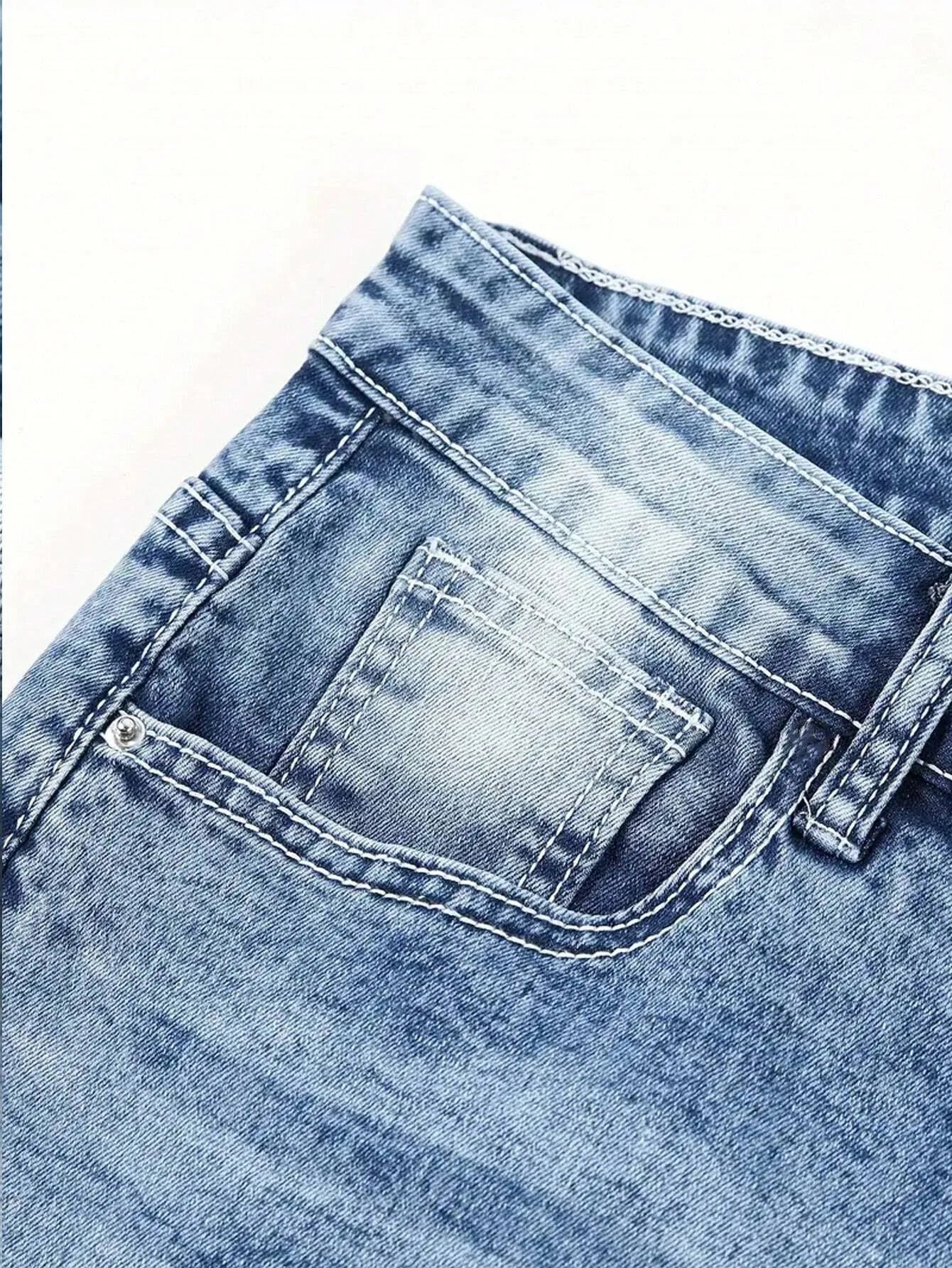 Threebooy  1Pc Y2K Blue Jeans Iefb Retro Frayed Jeans Denim Retro Jeans Tight Jeans