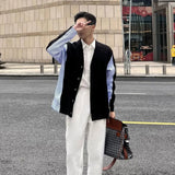 Threebooy Knit Sweater Male Cardigan No Hoodie Striped Men's Clothing Spliced Black Knitwears Y2k Streetwear Korean Autumn Mode X Old