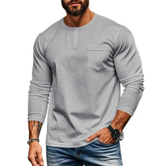 Threebooy  Spring Long Sleeve Skinny T-Shirt Men Autumn Crew Neck Pullover Tees Casual Bottom Shirt Henry Collar Tshirt Men's Top Tees