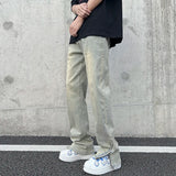 Threebooy High Street Mud Yellow Micro La Elastic High Waist Boys' Denim Pants American Side Zipper Design Feel Pants