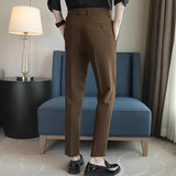 Threebooy Men Dress Pants High Waist Trousers Autumn New British Style Straight Slim Fit Suit Pants Solid Casual Fashion Men Clothing