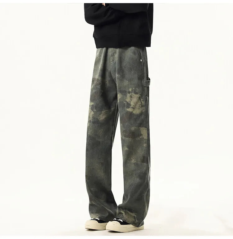 Threebooy High quality Jeans Leopard Personality design Pockets Jeans Male American Style High Street Denim Pants Classic Denim Trousers