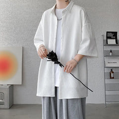 Threebooy Spring Summer Loose Jacquard Shirt Mens Short Sleeve Lapel Casual Tops Korean Style Fashion Clothing For Men Streetwear 5XL-M