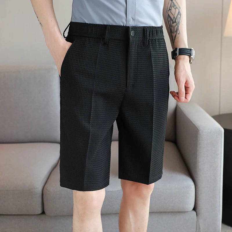 Threebooy Men Summer High Quality Casual Business Shorts Male Slim Fit Fashion Waffle Pattern  Shorts/ Breathe Cool Comfort Short 29-38