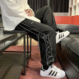 Threebooy Pants Men Couple Unisex Hip Hop Summer Ins Thin Joggers All-Match Korean Style High Street Casual Side Stripe Mujer Pantalones