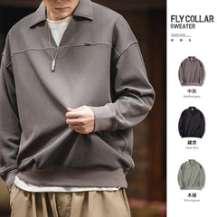 Threebooy Vintage Waffle V-neck Polo Shirts for Men Essential Oversized Sweatshirts Loose Lapel Pullover Spring Casual Hoodies