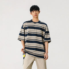 Threebooy  Mens Striped Short Sleeve Tshirt Cotton Loose Fit Breathable Summer Casual Tee Moisture Wicking Soft Comfort Relaxed Fit