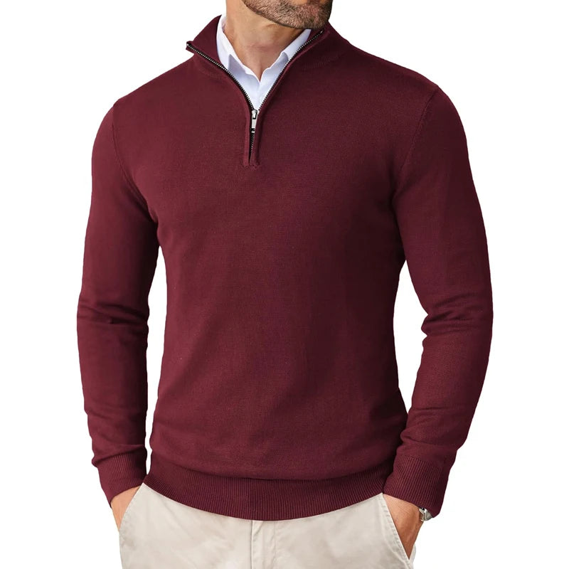 Threebooy  Men's Quarter Zip Up Sweaters Slim Fit Lightweight Mock Neck Pullover Casual Sweaters Half Turtleneck Knitted Outdoor Streetwear