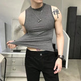 Threebooy Summer Vest Men's Trend Tight Stand Collar Sleeveless Sexy T-shirt Top American Slim Fitness Stretch I-word Vest Bottoming Shirt