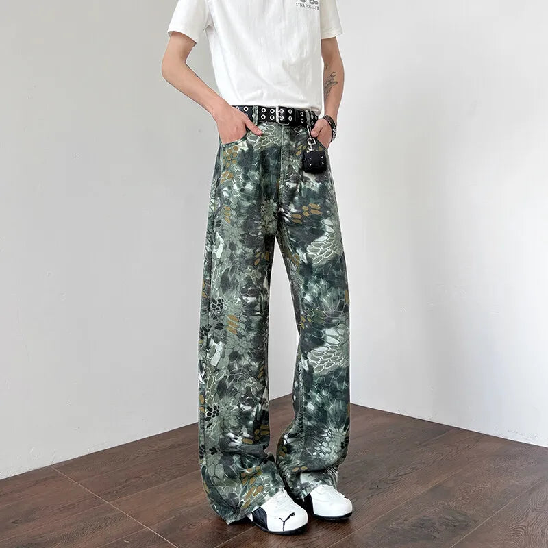 Threebooy  Straight Leg pants mens Printed Casual Pants Trendy Floral Fashion Trousers Streetwear Hip Hop Style Men Women Summer Beachwear