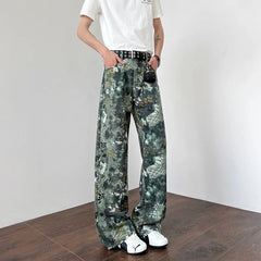 Threebooy  Straight Leg pants mens Printed Casual Pants Trendy Floral Fashion Trousers Streetwear Hip Hop Style Men Women Summer Beachwear