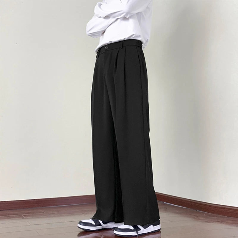 Threebooy  New Fashion Male Suit Pants Light Luxury Draped Cropped Button-down Business Casual Pants Premium Slim-fit Elegant Dress Trouser