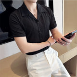 Threebooy Men's Summer Casual Short-sleeved Shirt/Male Slim Fit High Quality Printed V-neck Short-sleeved Shirt S-4XL