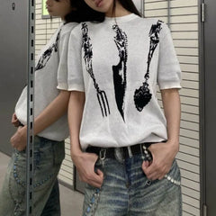 Threebooy  Men's Y2k Graphic Short-Sleeved T-Shirt American Retro Fashion Trend High Street Hip-Hop Loose Casual Niche New Men's Tops