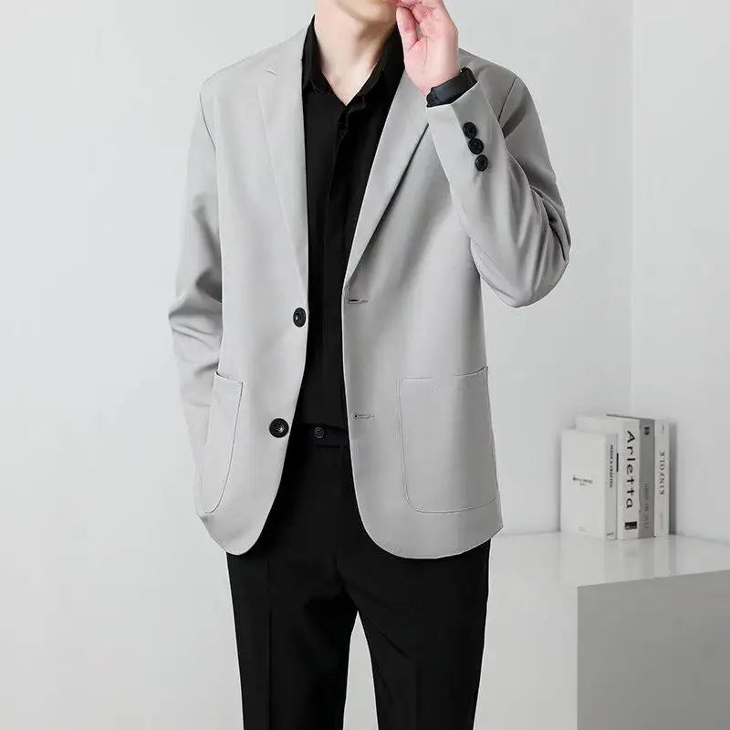 Threebooy Men Suit Jackets Blazer Coat Slim Fit Smart Casual Autumn New Fashion Clothing Two Buttons Solid Color Korean Black/Khaki/Coffee