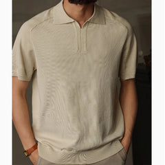 Threebooy Men's Clothing Light Luxury Polo Short Leisure Knit V Neck Short-sleeved T Shirt Solid Color Korean Popular Retro Knitwear M-3XL