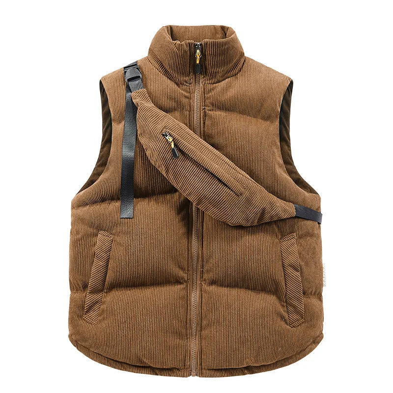 Threebooy Autumn winter corduroy hot item stand up collar new cotton vest with shoulder bag fashion jacket vest