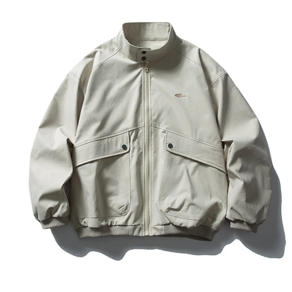 Threebooy Vintage Embroidery Cargo Jacket Mens Streetwear Punk Y2k Casual Coats Oversized Harajuku Loose Large Pockets Zip Up Jackets Male